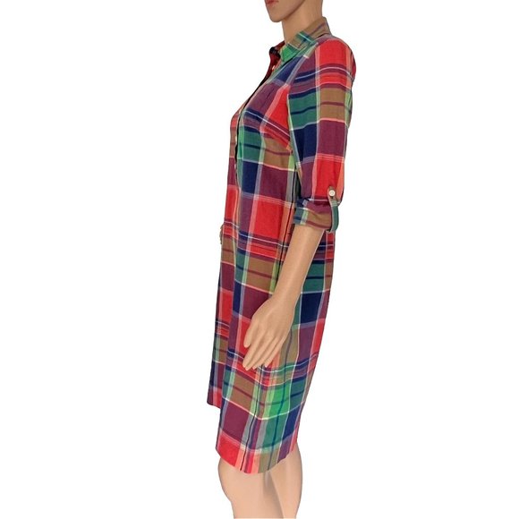 Talbots-Petites long-sleeve-shirt-dress-in-madras-plaid.-Great-for-travel - 2 - Picture 3 of 4